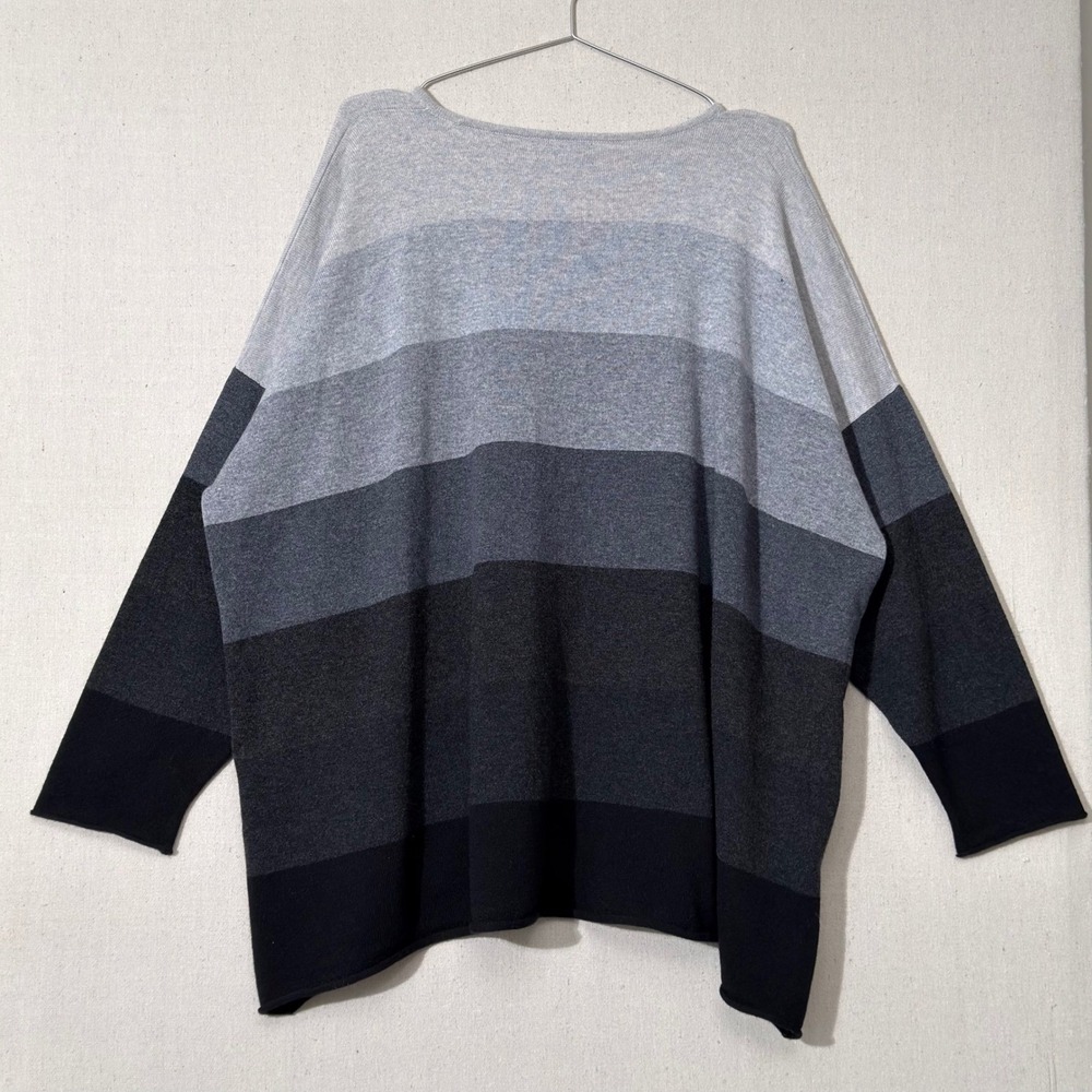 Eskandar Sweater Women One Size Gray Black Ombre Striped Cashmere Oversized Boxy - Picture 3 of 10
